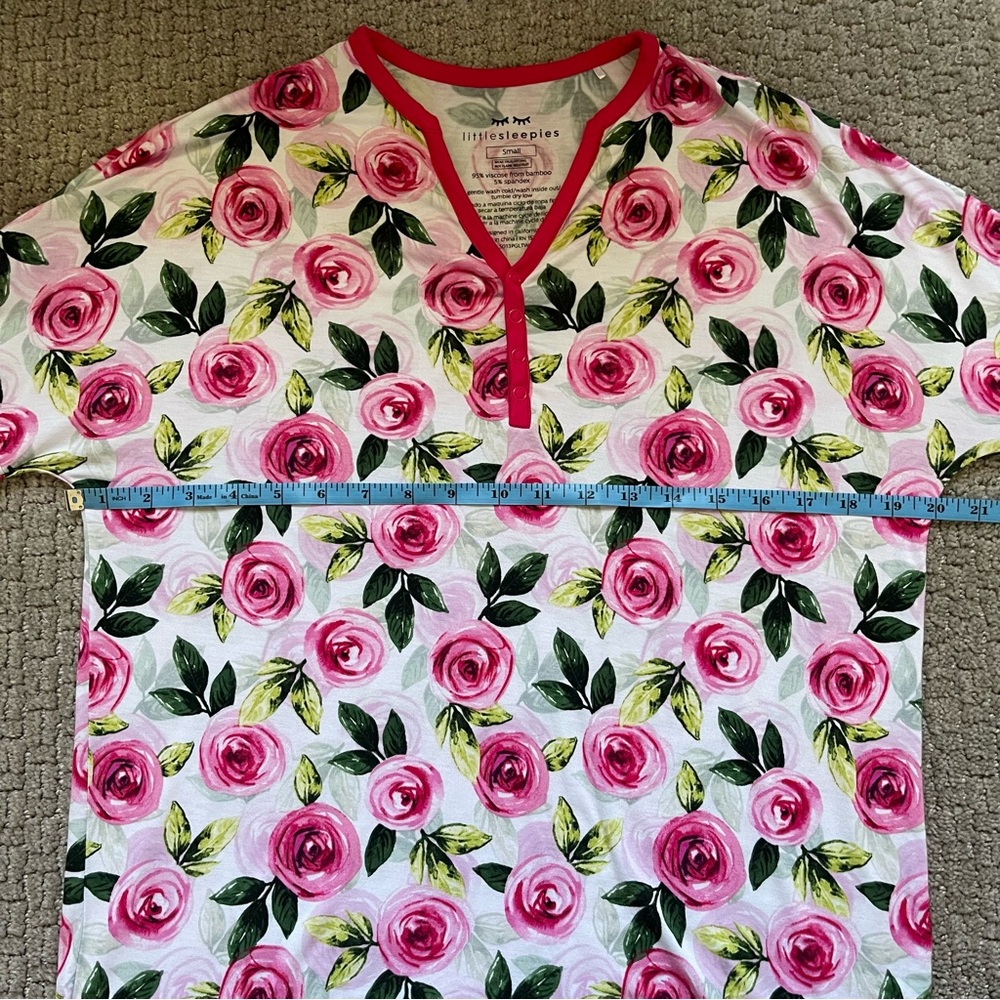 Little Sleepies Womens Pajama Set sz Small Roses Pink Breastfeeding Friendly - Picture 9 of 16